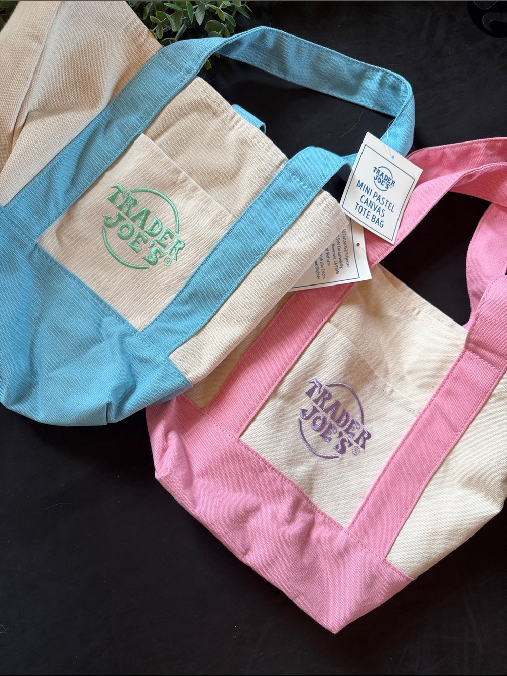 Trader Joe's Pastel Mini Canvas Tote - Pink and Blue
